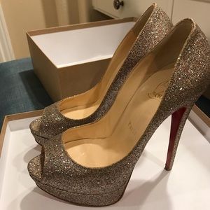 Christian Louboutin Lady Peep 150 Glitter Pumps